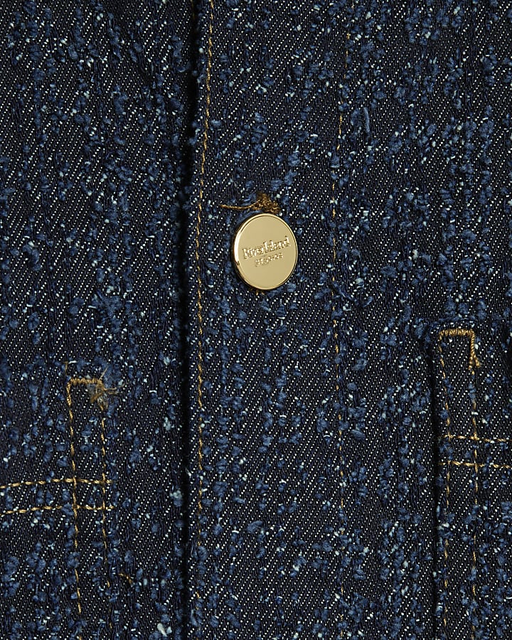 Blue Denim Boucle Long Sleeve Shacket