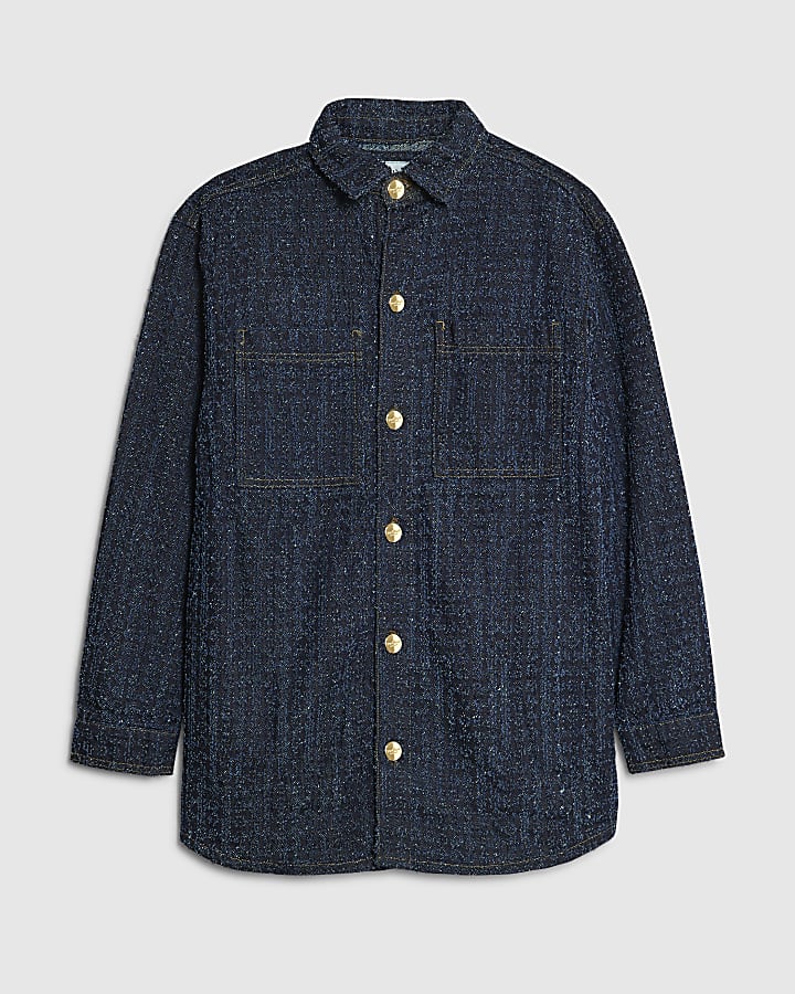Blue Denim Boucle Long Sleeve Shacket