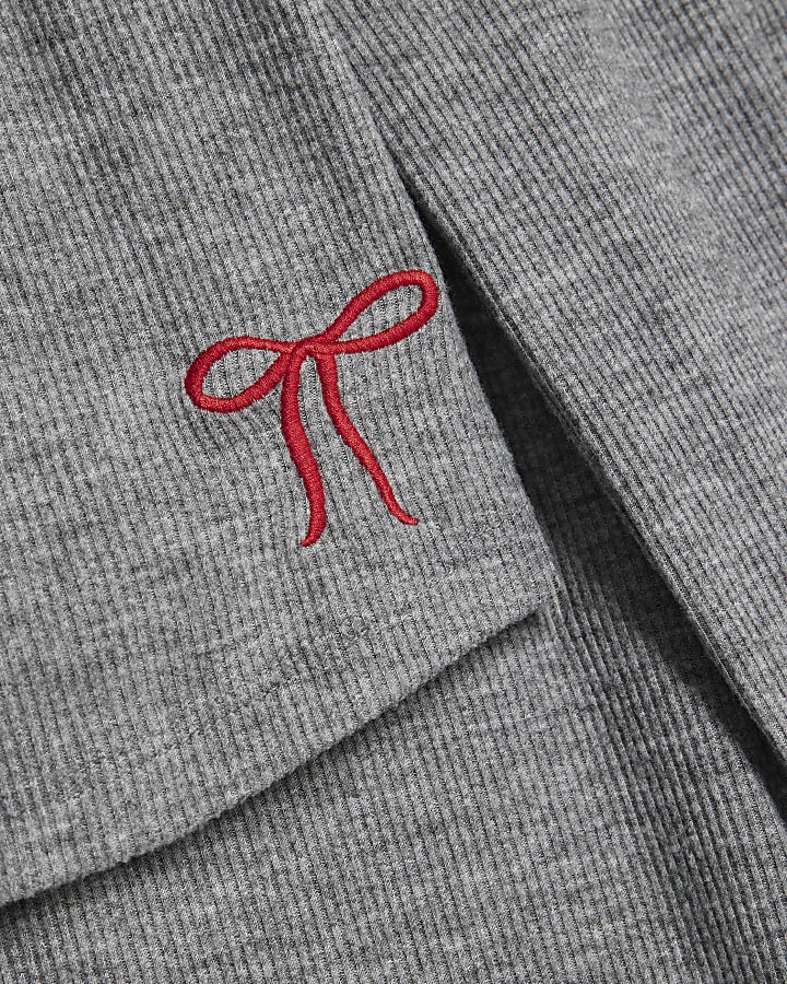 Grey Ribbed Button Up Pyjama Set