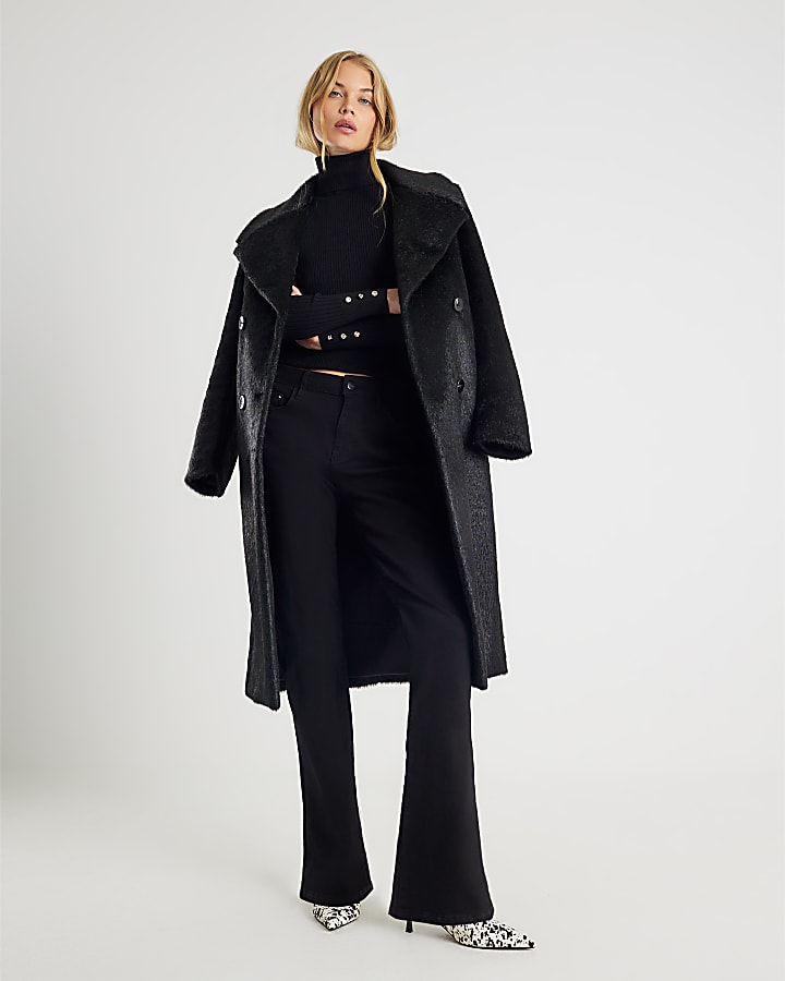 Black Knit Ribbed Roll Neck Top