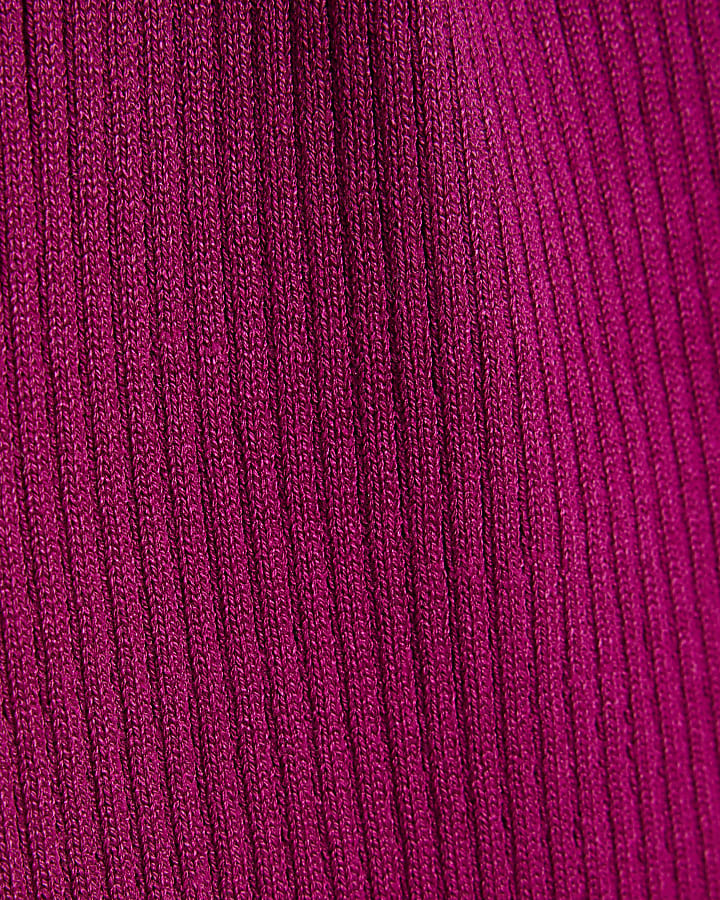 Pink Knit Ribbed Roll Neck Top