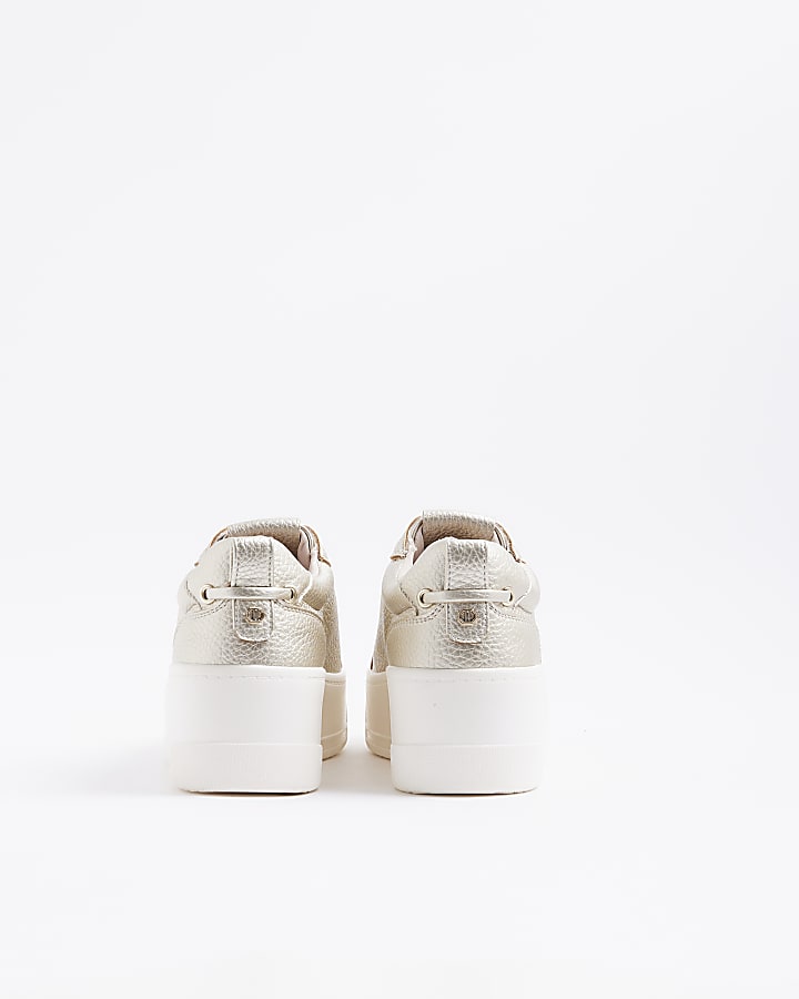 Gold Lace Up Platform Trainers