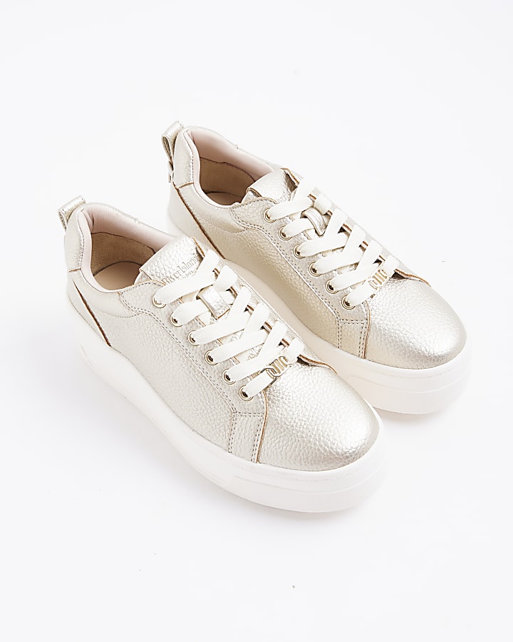 Gold Lace Up Platform Trainers