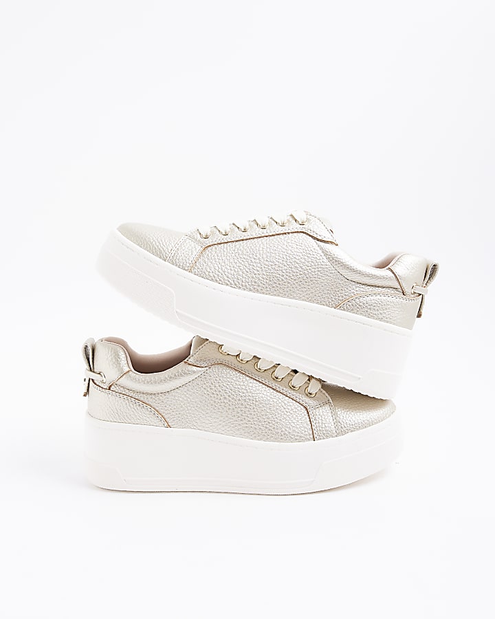 Gold Lace Up Platform Trainers