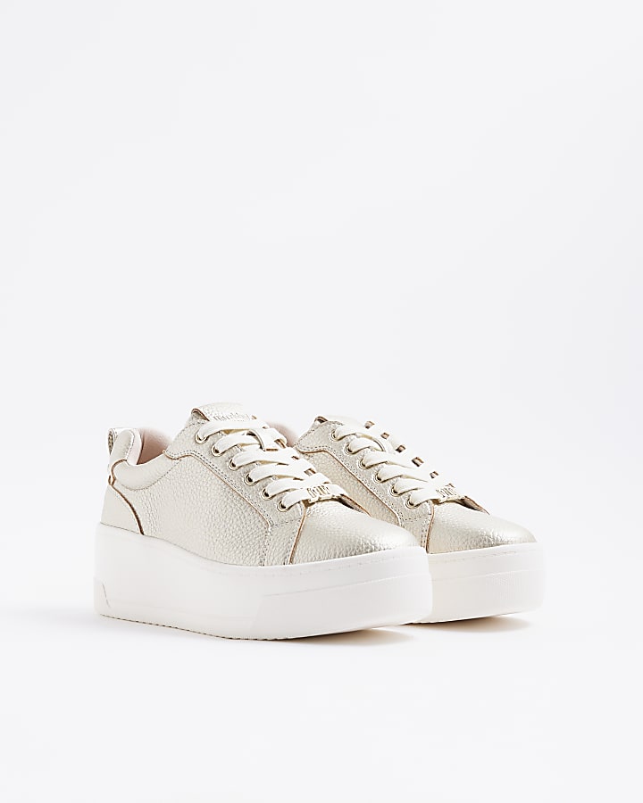 Gold Lace Up Platform Trainers