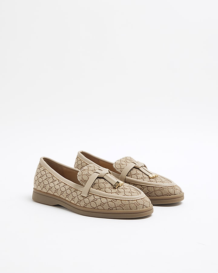 Beige Monogram Tassel Loafers