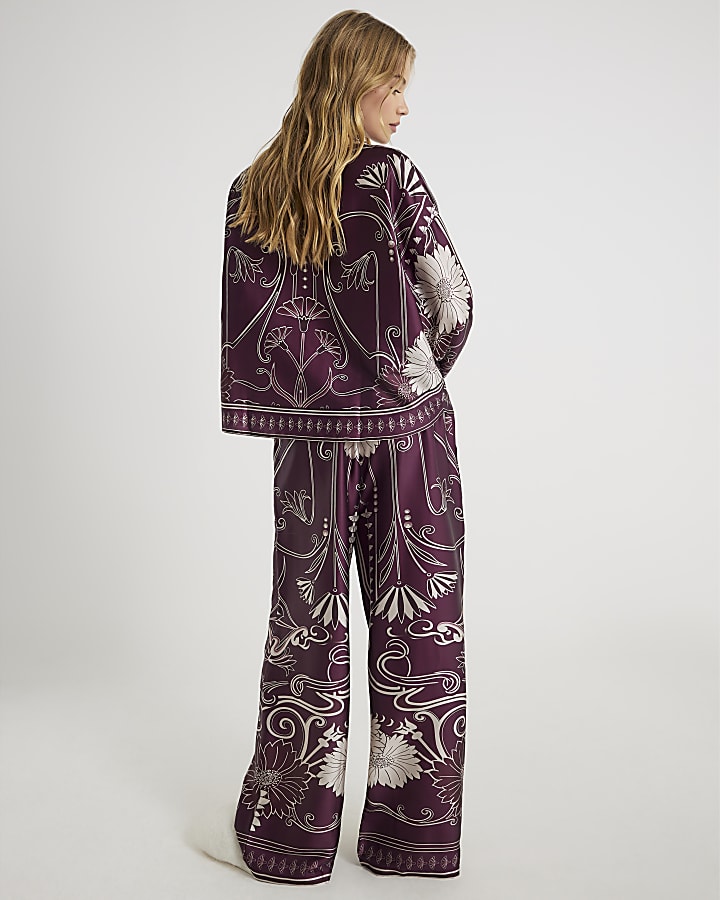 Red Floral Print Pyjama Set