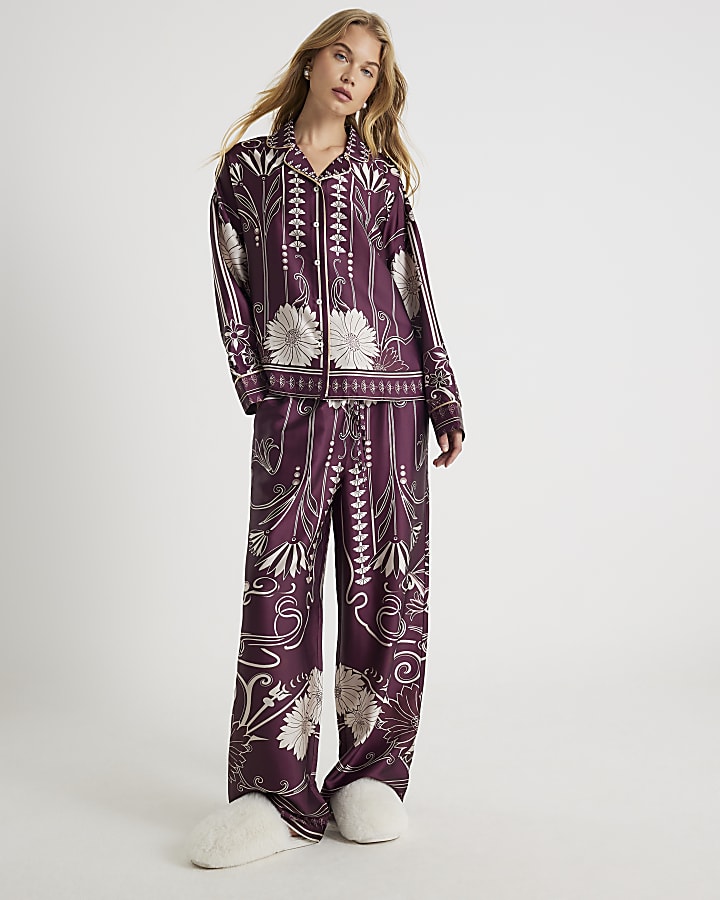 Red Floral Print Pyjama Set