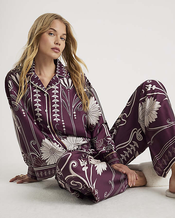 Red Floral Print Pyjama Set
