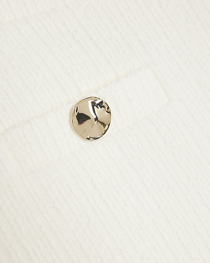 White Boucle Button Detail Shorts