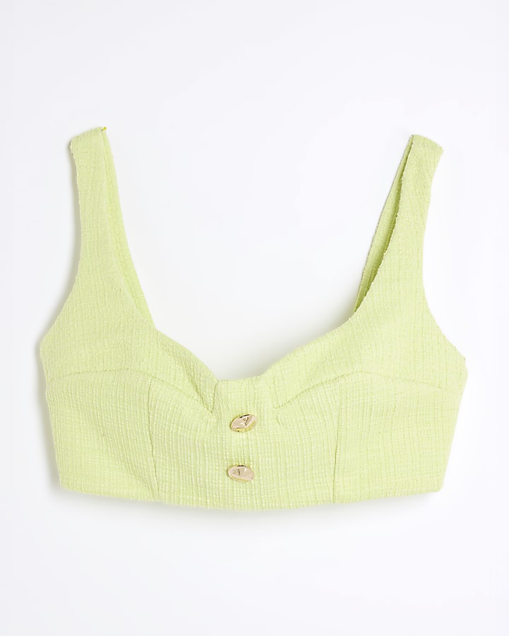 Green Sleeveless Boucle Bralette Top