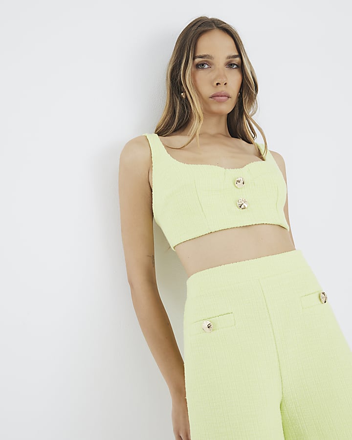 Green Sleeveless Boucle Bralette Top