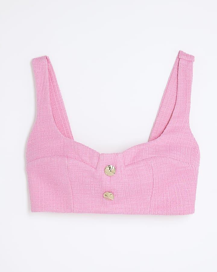 Pink Sleeveless Boucle Bralette Top