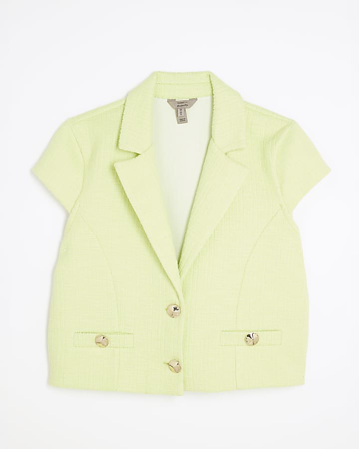 Green Boucle Short Sleeve Jacket