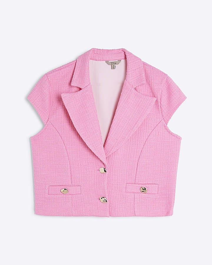 Pink Boucle Short Sleeve Jacket