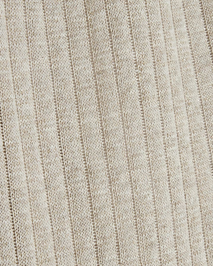 Petite Gold Knit Ribbed Wide Leg Trousers