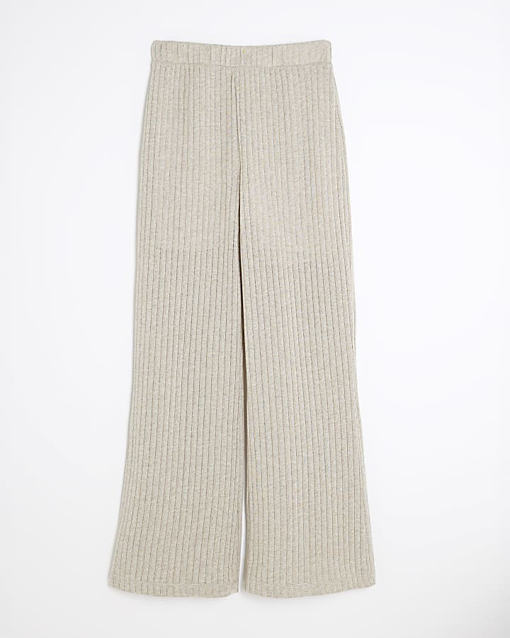 Petite Gold Knit Ribbed Wide Leg Trousers