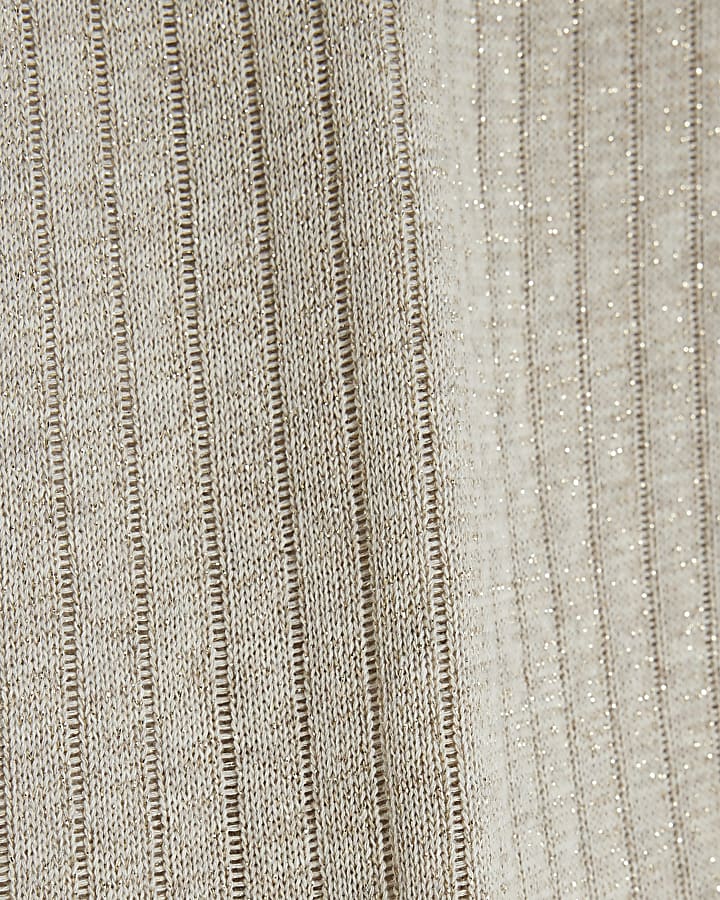 Petite Gold Short Sleeve Knit Ribbed T-shirt