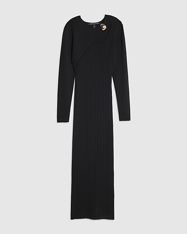 Black Cut out rib midi dress