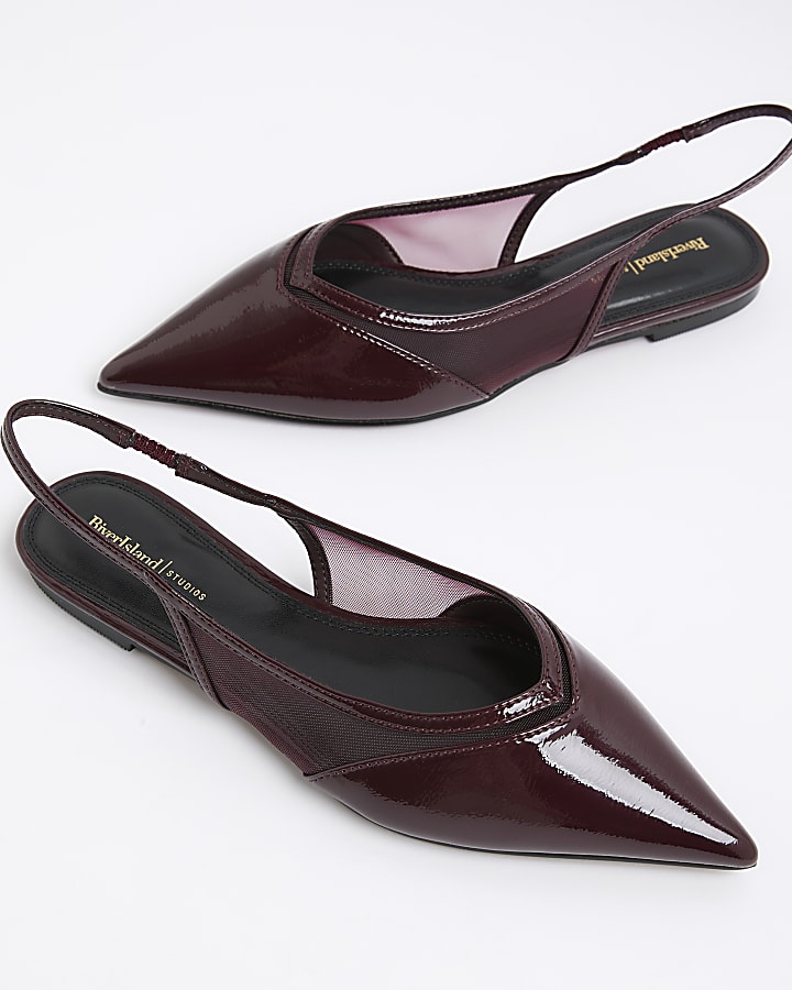 Red Patent Mesh Slingback Flat Shoes