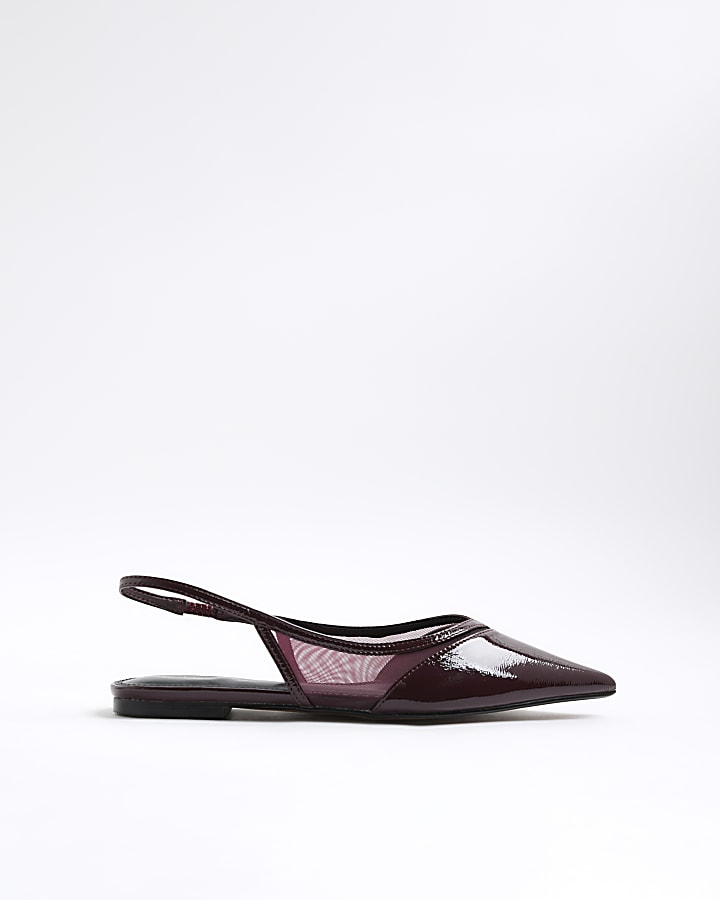 Red Patent Mesh Slingback Flat Shoes