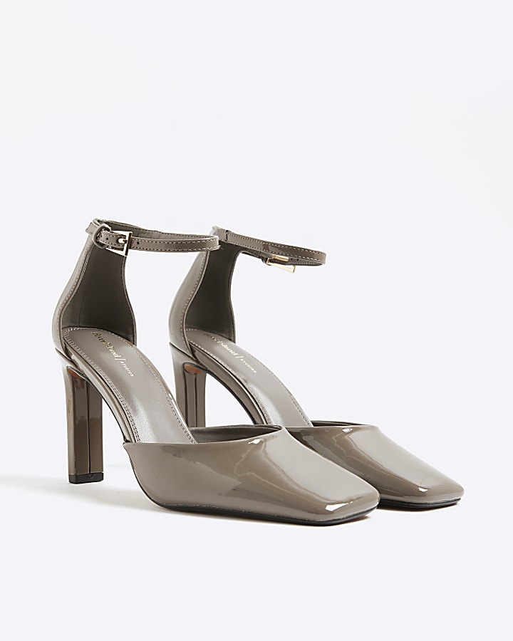 Grey Patent Closed Back Heels