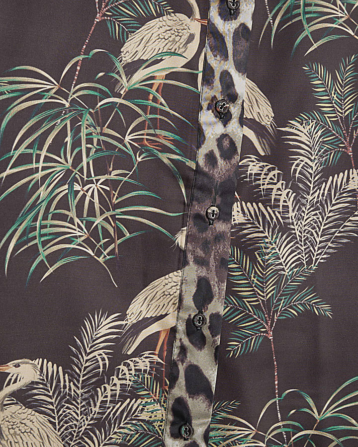 Black Bird Print Satin Pyjama Set