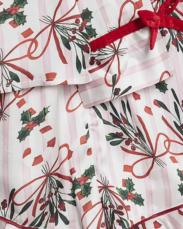 White Mistletoe Satin Pyjamas Set