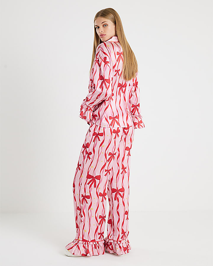 Pink Bow Print Pyjama Set