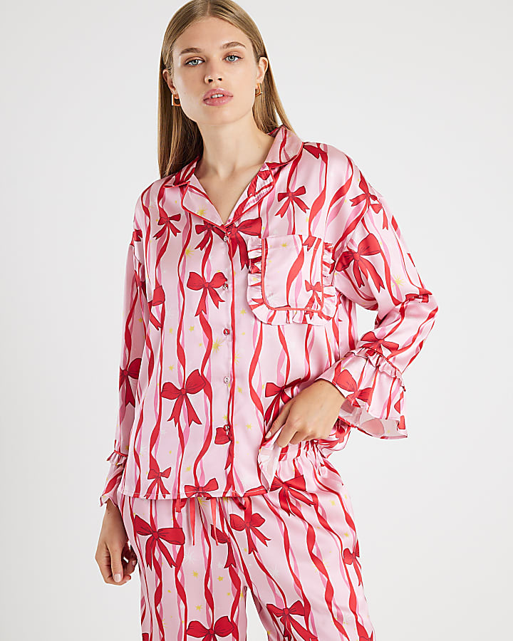 Pink Bow Print Pyjama Set