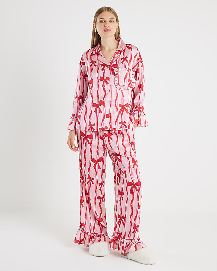 Pink Bow Print Pyjama Set