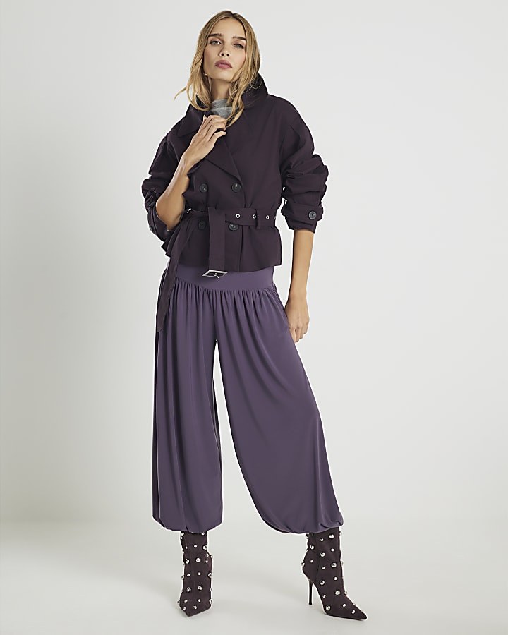 Purple Cropped Trench Coat