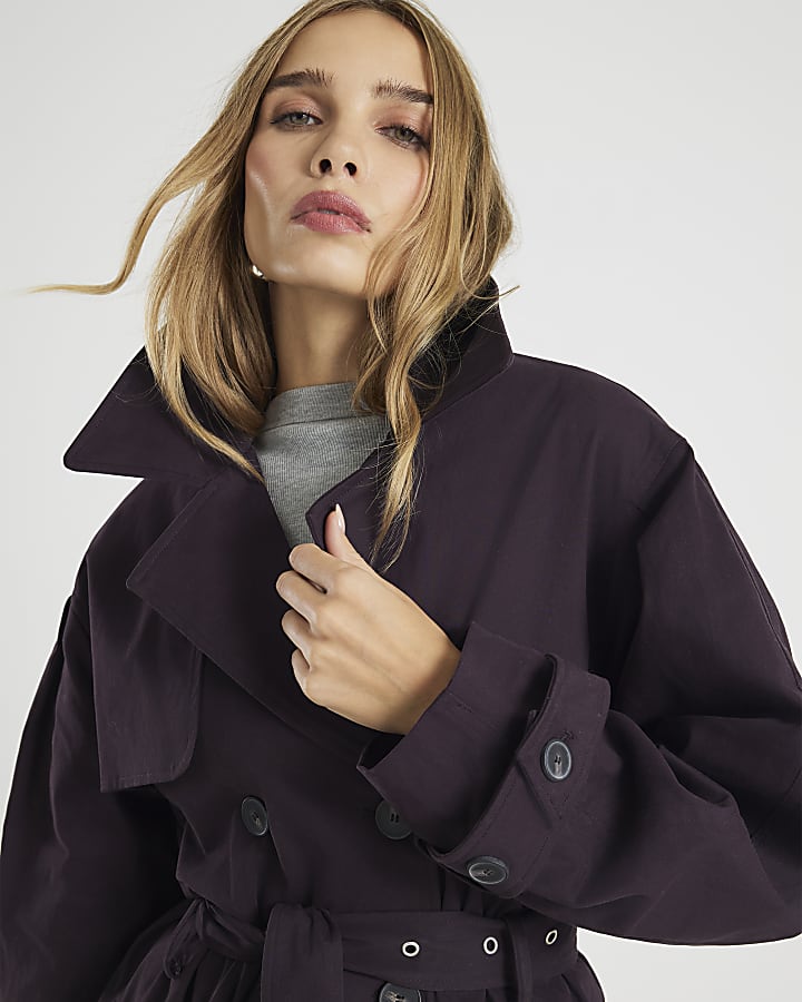 Purple Cropped Trench Coat