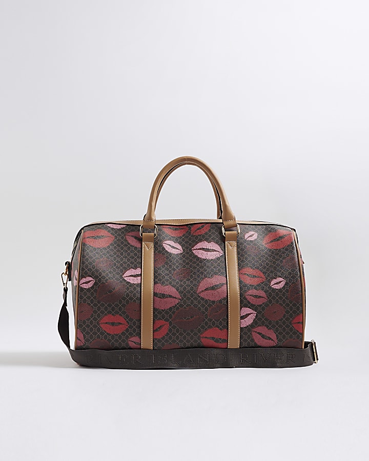 Brown Morgan Lips Monogram Print Holdall Bag
