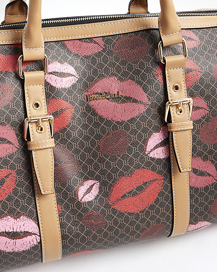 Brown Morgan Lips Monogram Print Holdall Bag