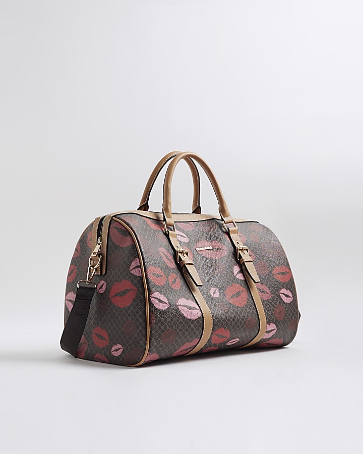 Brown Morgan Lips Monogram Print Holdall Bag