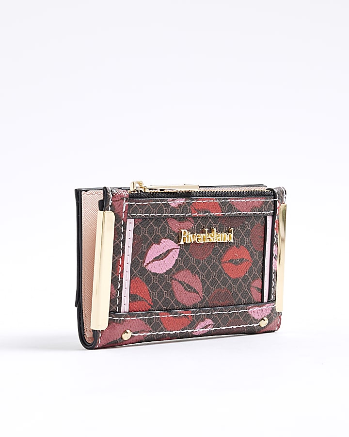 Brown Morgan Lips Monogram Print Purse