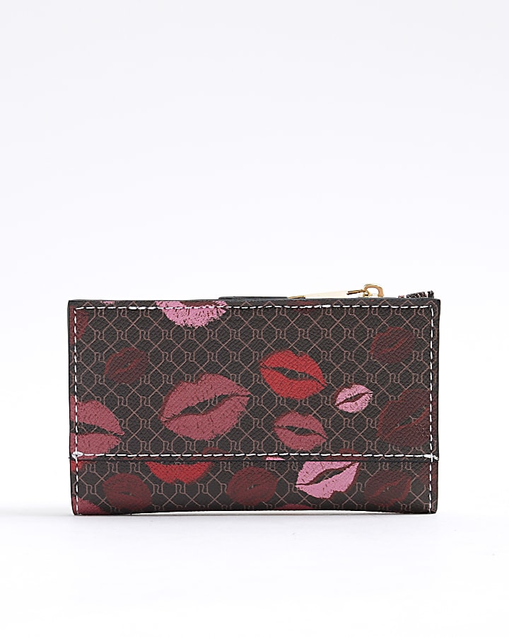 Brown Morgan Lips Monogram Print Purse