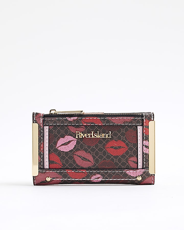 Brown Morgan Lips Monogram Print Purse