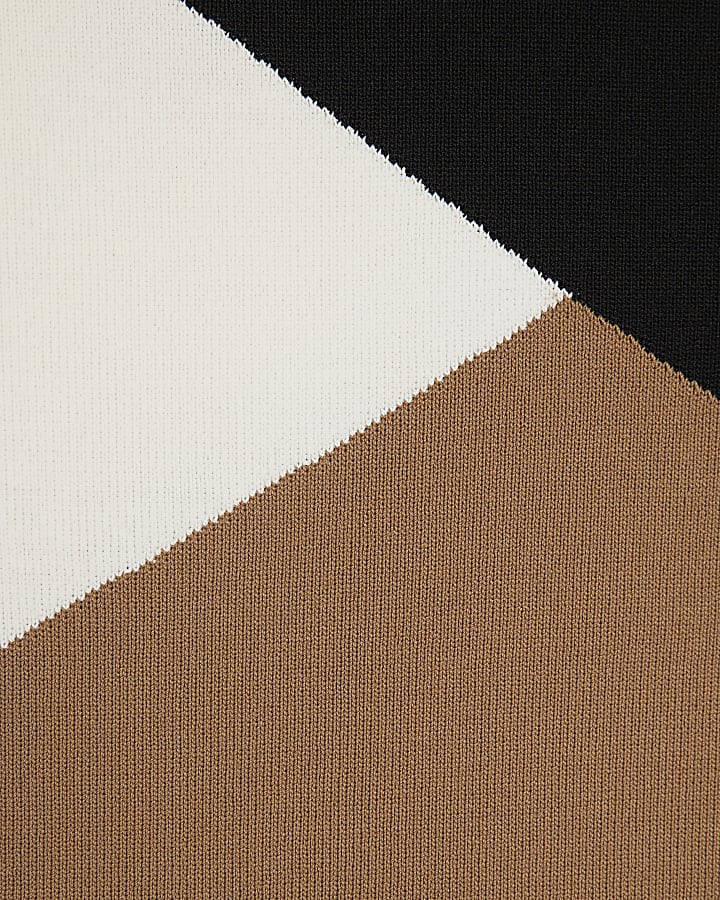Beige Knit Long Sleeve Block Colour Top