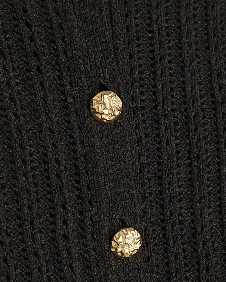 Brown Crochet Knit Polo Top