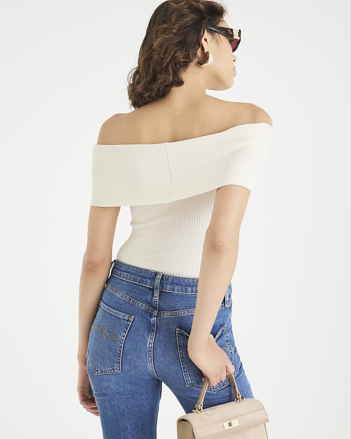 Cream Knit Bardot Top