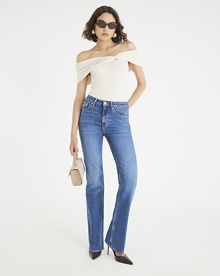 Cream Knit Bardot Top