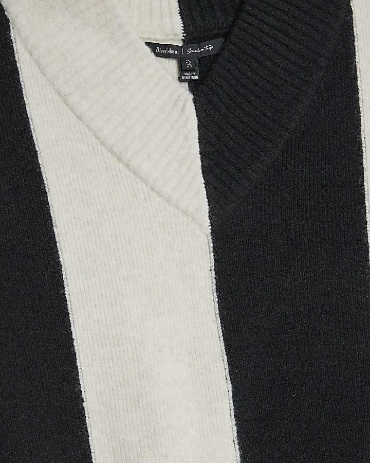 Black V Neck Striped Jumper