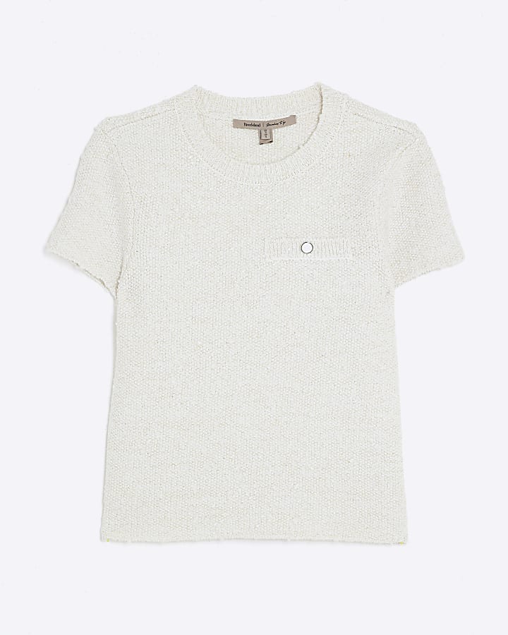 White Short Sleeve Boucle T-shirt