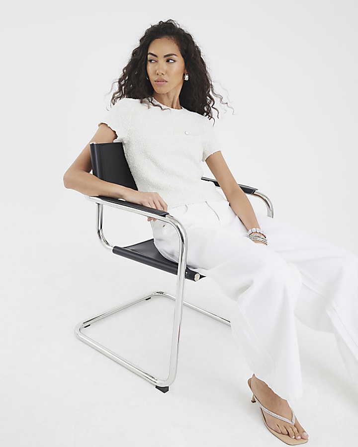 White Short Sleeve Boucle T-shirt