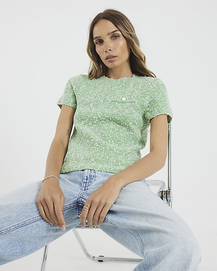 Green Short Sleeve Boucle T-shirt