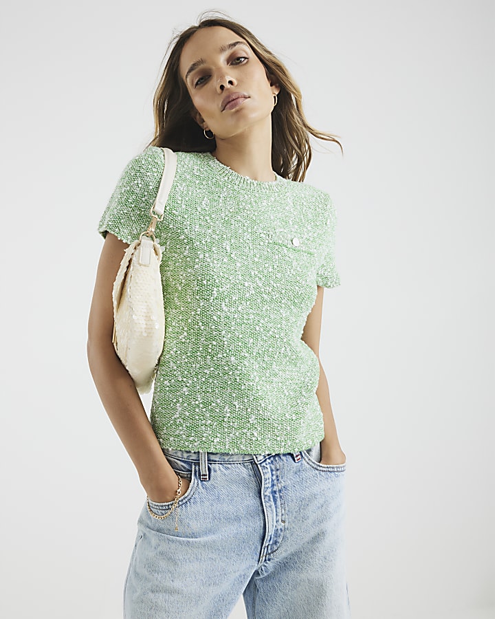 Green Short Sleeve Boucle T-shirt
