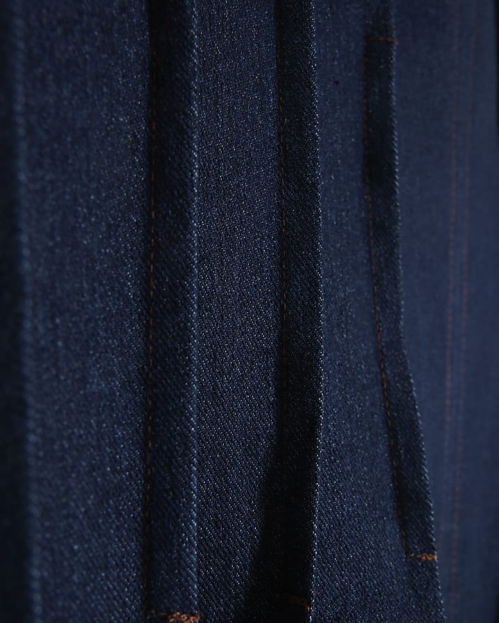 Blue Denim Pintuck Stretch Denim Midi Dress