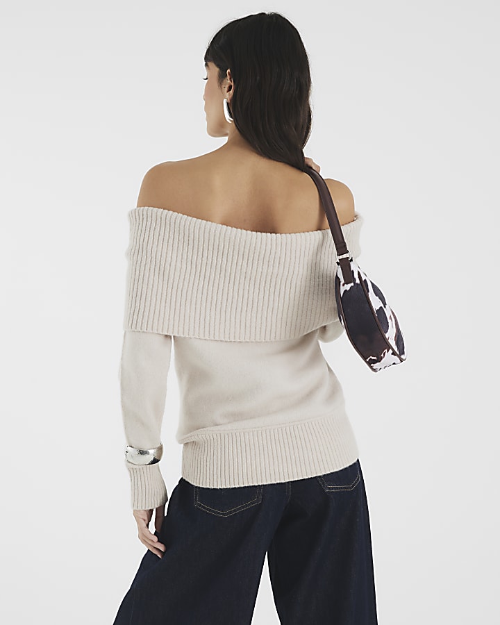 Cream Knitted Bardot Jumper